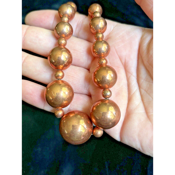 Vintage Copper Beaded Necklace Graduated Beads Copper Jewelry 17.5" Long - Picture 3 of 9